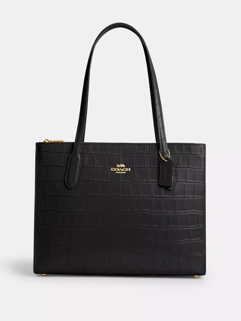 Coach Nina Tote CL654 Black Croc Embossed Leather Gold Hardware Large Carryall